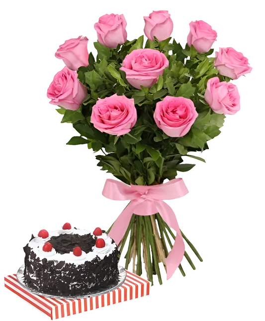 Black Forest Cake & Pink Roses Bunch